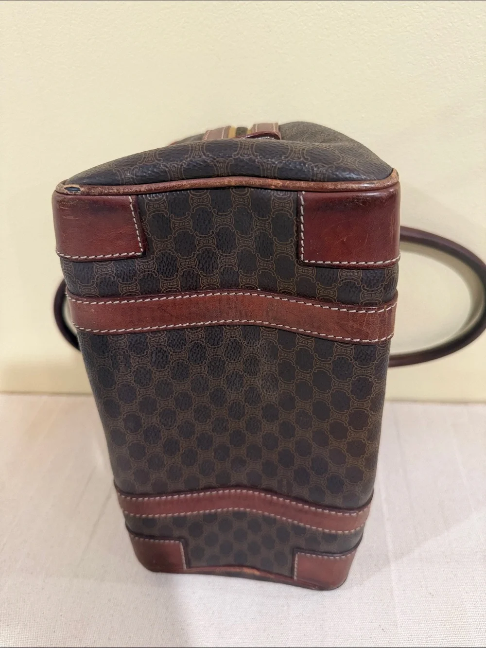 Vintage Celine Coated Canvas and Leather Bowling Bag authentic Celine monogram